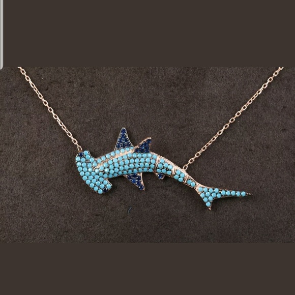 Avelons Designs Jewelry - Turquoise & sapphire hammerhead shark necklace